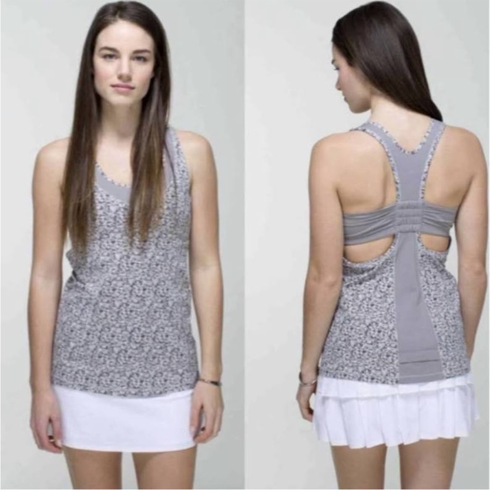 Lululemon Racerback Grey Floral Turbo Tank Tone It Built in Bra